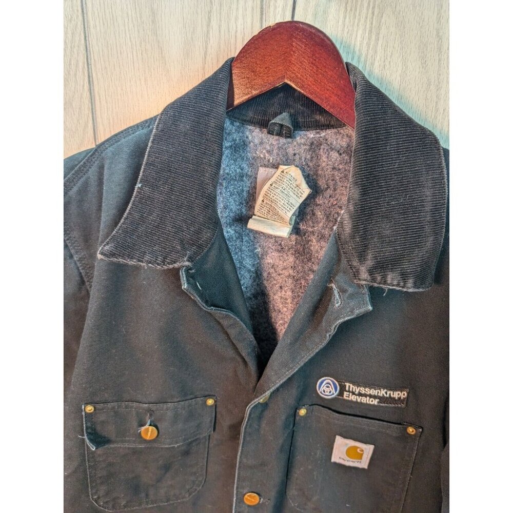 Vtg Carhartt C01 Blanket Lined Coat Jacket Mens 44 Black Union USA Embroidered - Picture 4 of 10